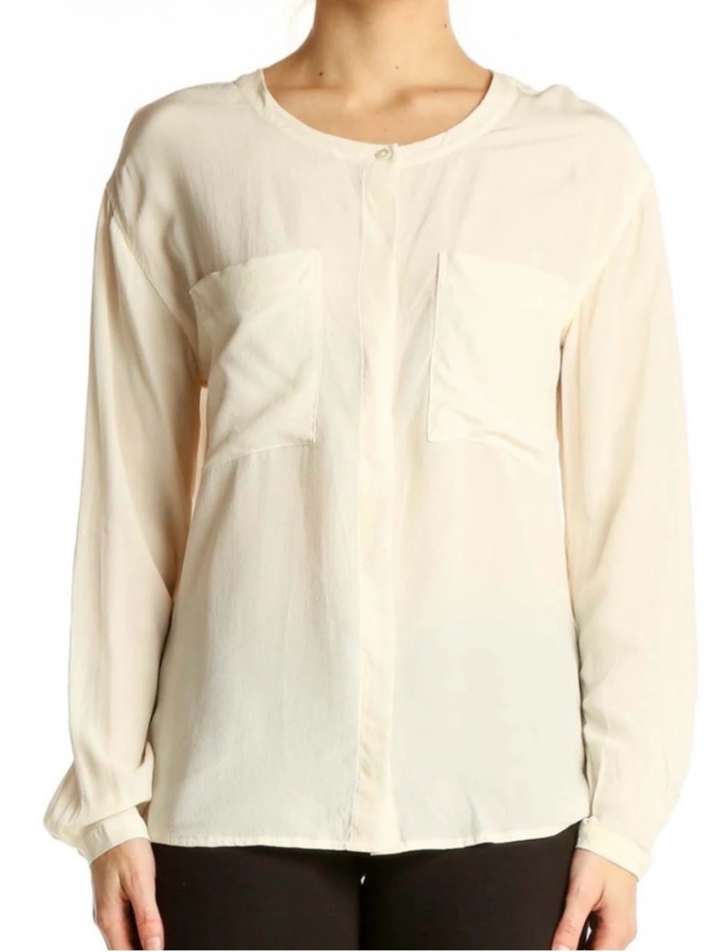 Everlane Silk Cream Button Front Long Sleeve Pocket Shirt Old Money Preppy Boho